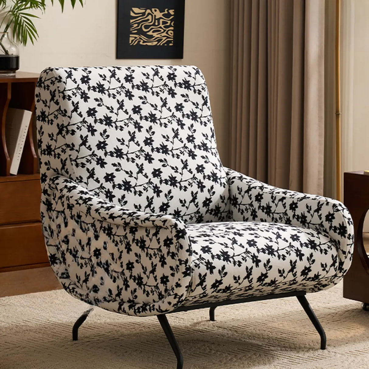 Modern Curved Back Fabric Living Room Accent Chair With Arms Image - 10