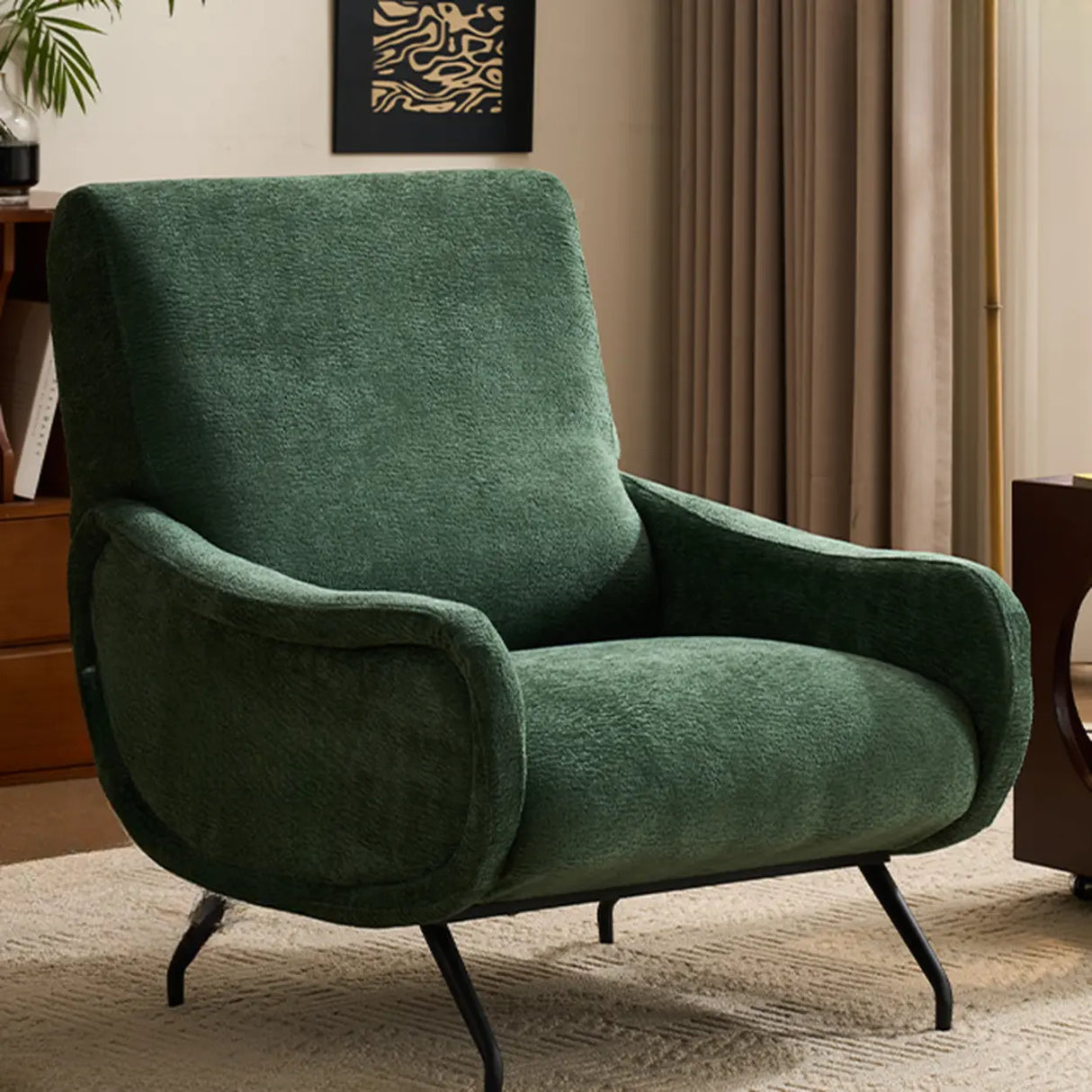 Modern Curved Back Fabric Living Room Accent Chair With Arms Image - 11