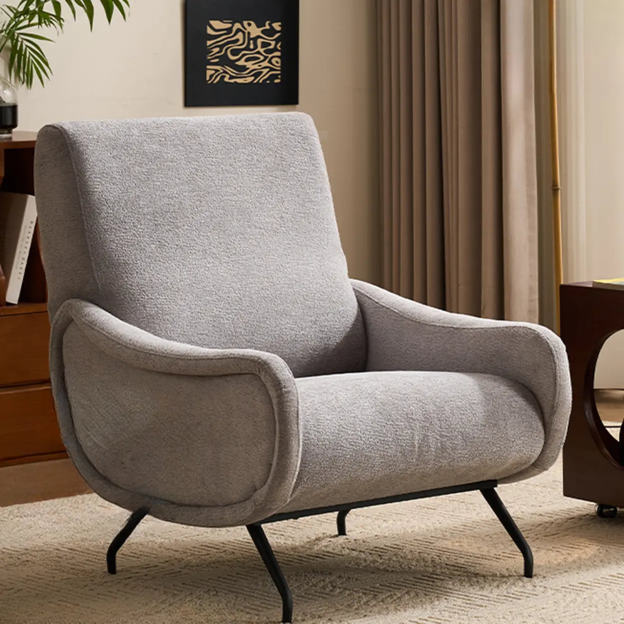 Modern Curved Back Fabric Living Room Accent Chair With Arms Image - 12