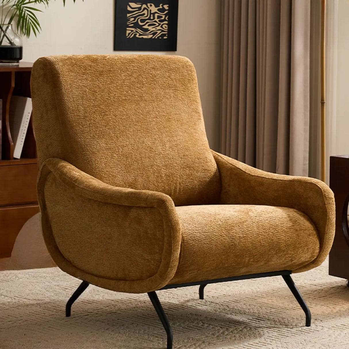 Modern Curved Back Fabric Living Room Accent Chair With Arms Image - 13