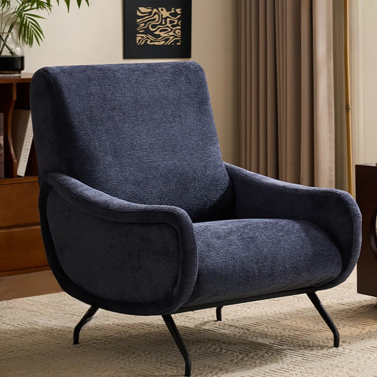 Modern Curved Back Fabric Living Room Accent Chair With Arms Image - 14