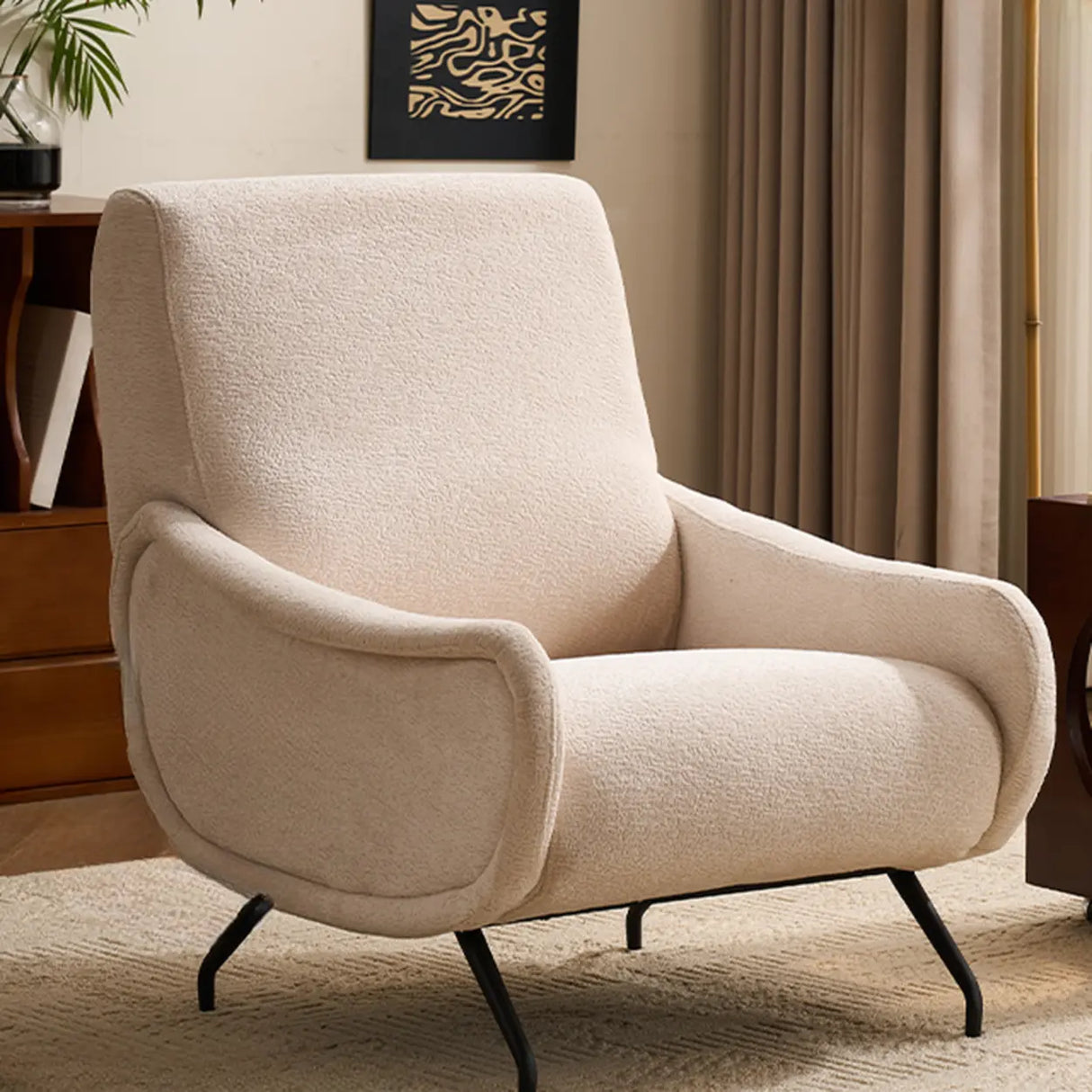 Modern Curved Back Fabric Living Room Accent Chair With Arms Image - 15