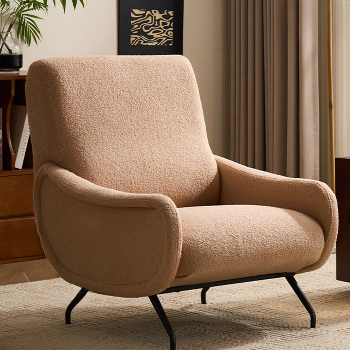 Modern Curved Back Fabric Living Room Accent Chair With Arms Image - 16