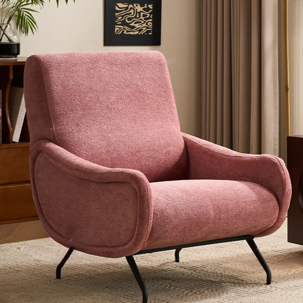 Modern Curved Back Fabric Living Room Accent Chair With Arms Image - 17