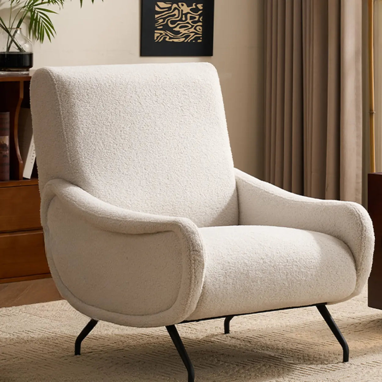 Modern Curved Back Fabric Living Room Accent Chair With Arms Image - 18