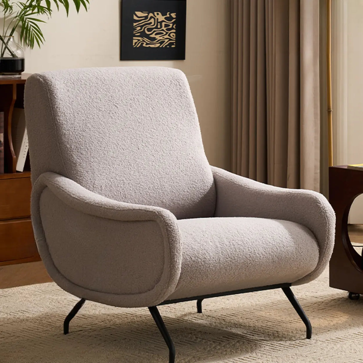 Modern Curved Back Fabric Living Room Accent Chair With Arms Image - 19