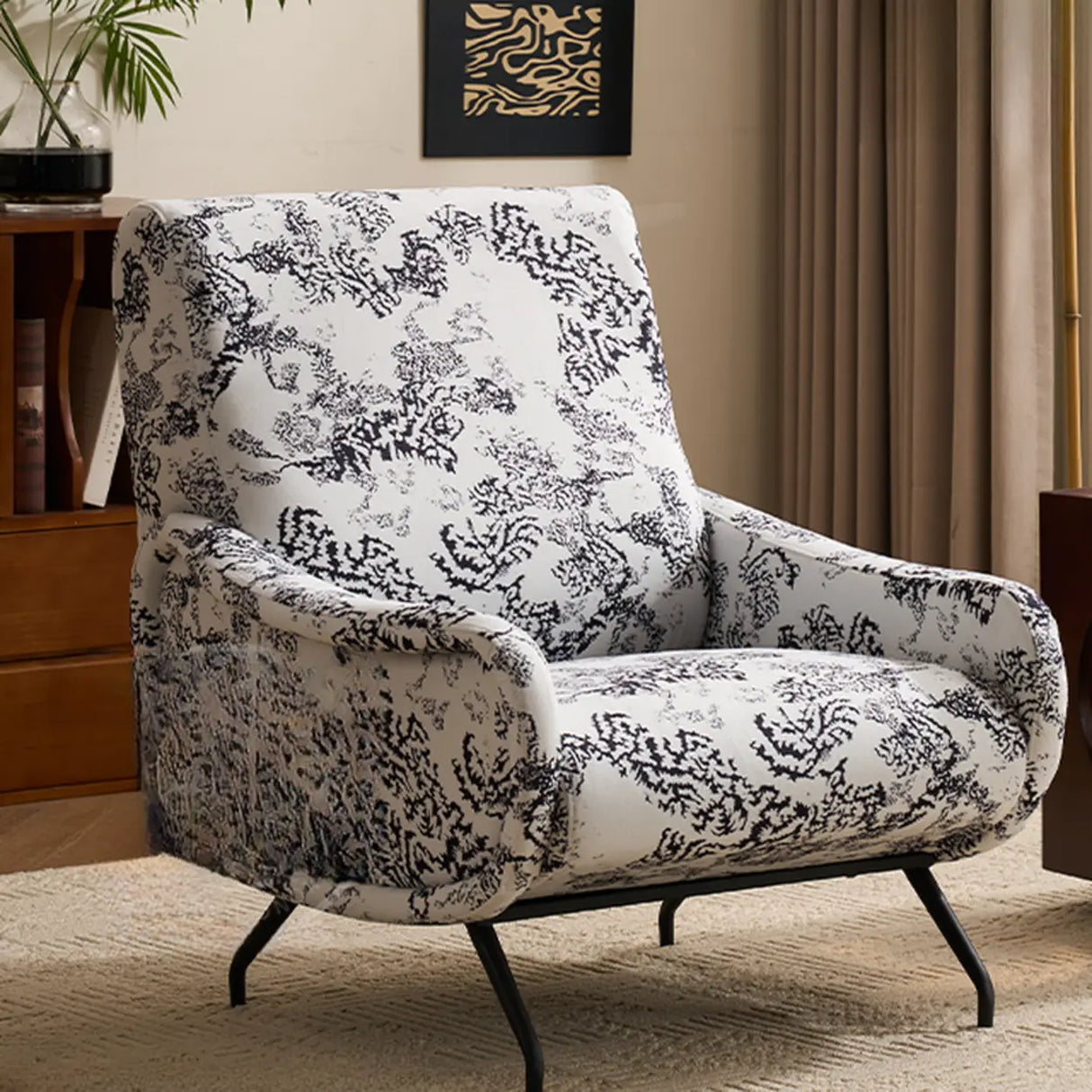 Modern Curved Back Fabric Living Room Accent Chair With Arms Image - 2
