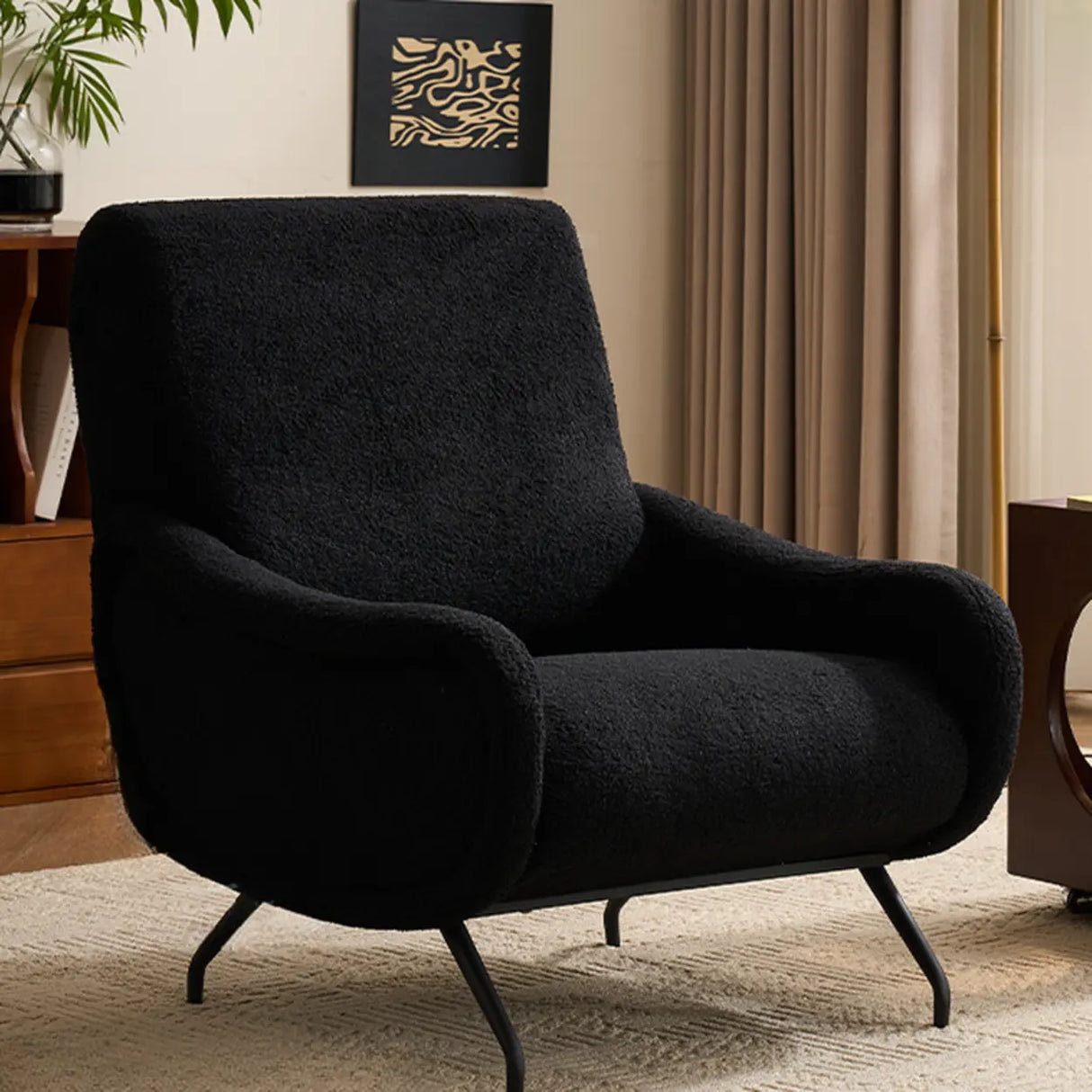Modern Curved Back Fabric Living Room Accent Chair With Arms Image - 20