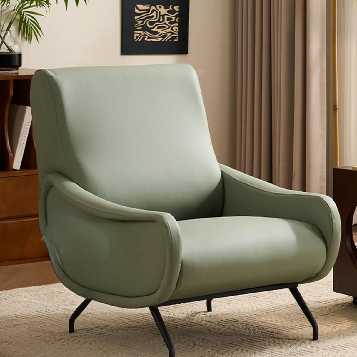 Modern Curved Back Fabric Living Room Accent Chair With Arms Image - 21