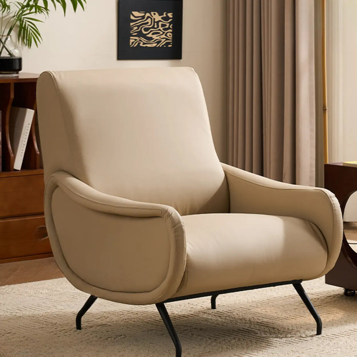 Modern Curved Back Fabric Living Room Accent Chair With Arms Image - 22