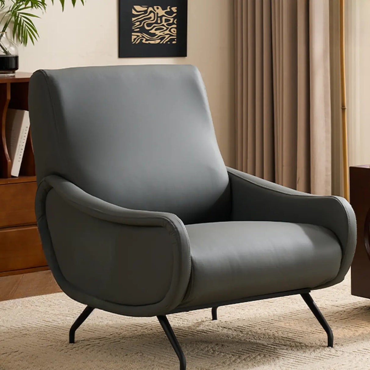 Modern Curved Back Fabric Living Room Accent Chair With Arms Image - 23