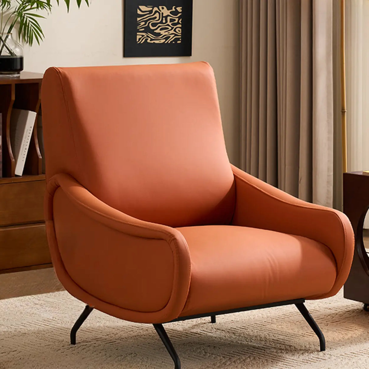 Modern Curved Back Fabric Living Room Accent Chair With Arms Image - 24