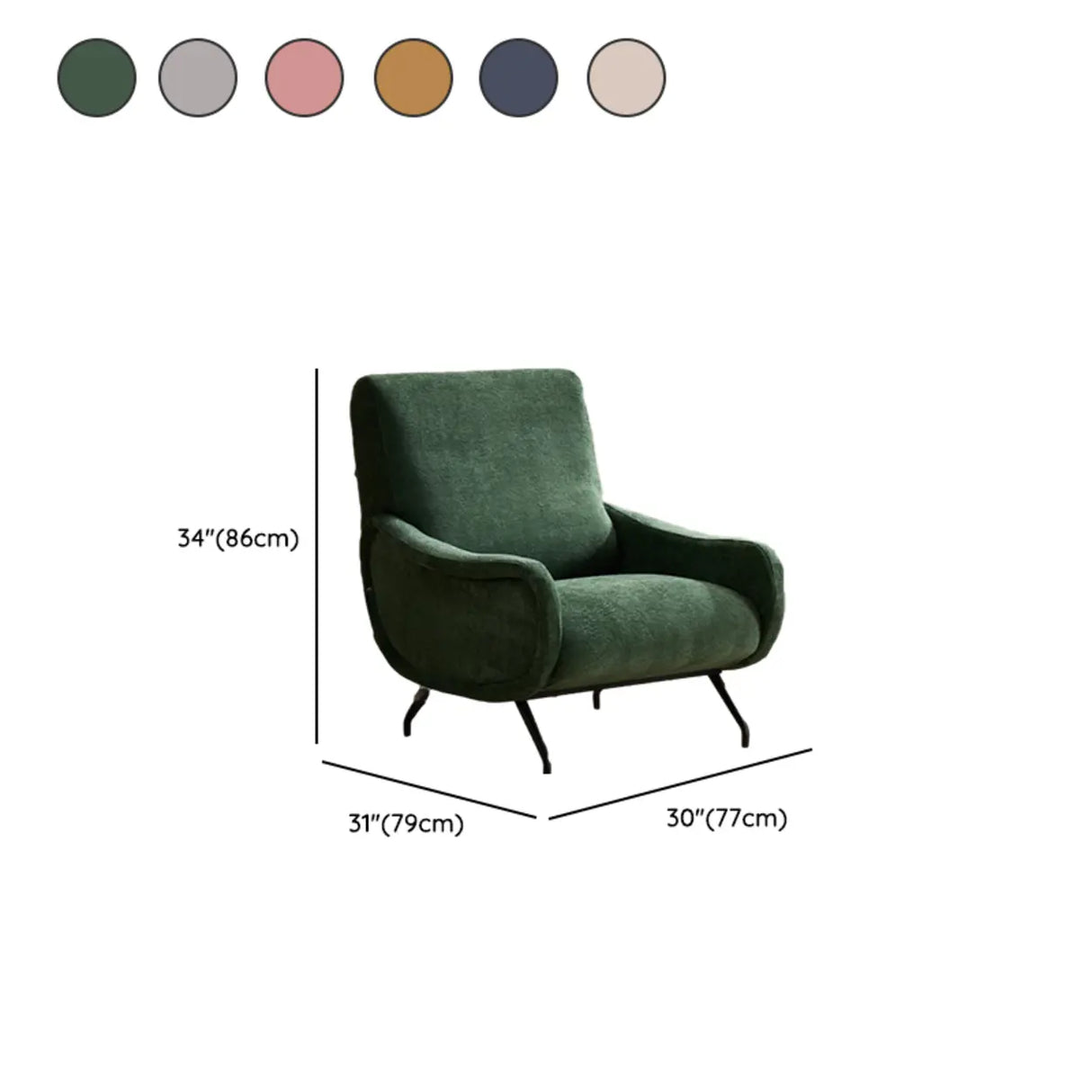 Modern Curved Back Fabric Living Room Accent Chair With Arms Image - 26