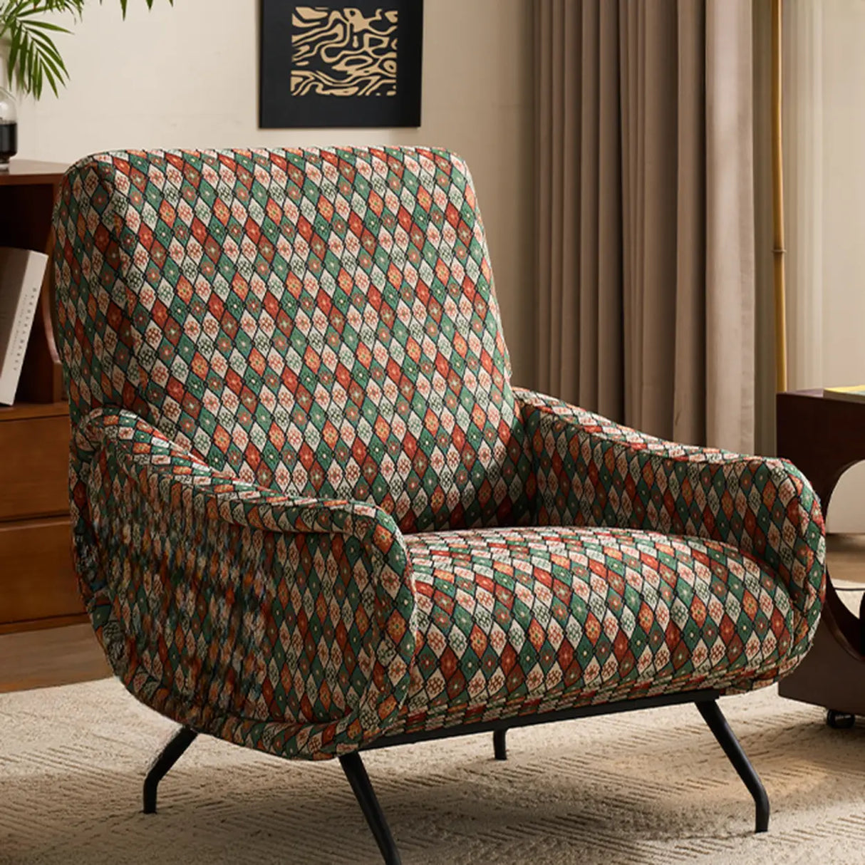 Modern Curved Back Fabric Living Room Accent Chair With Arms Image - 3