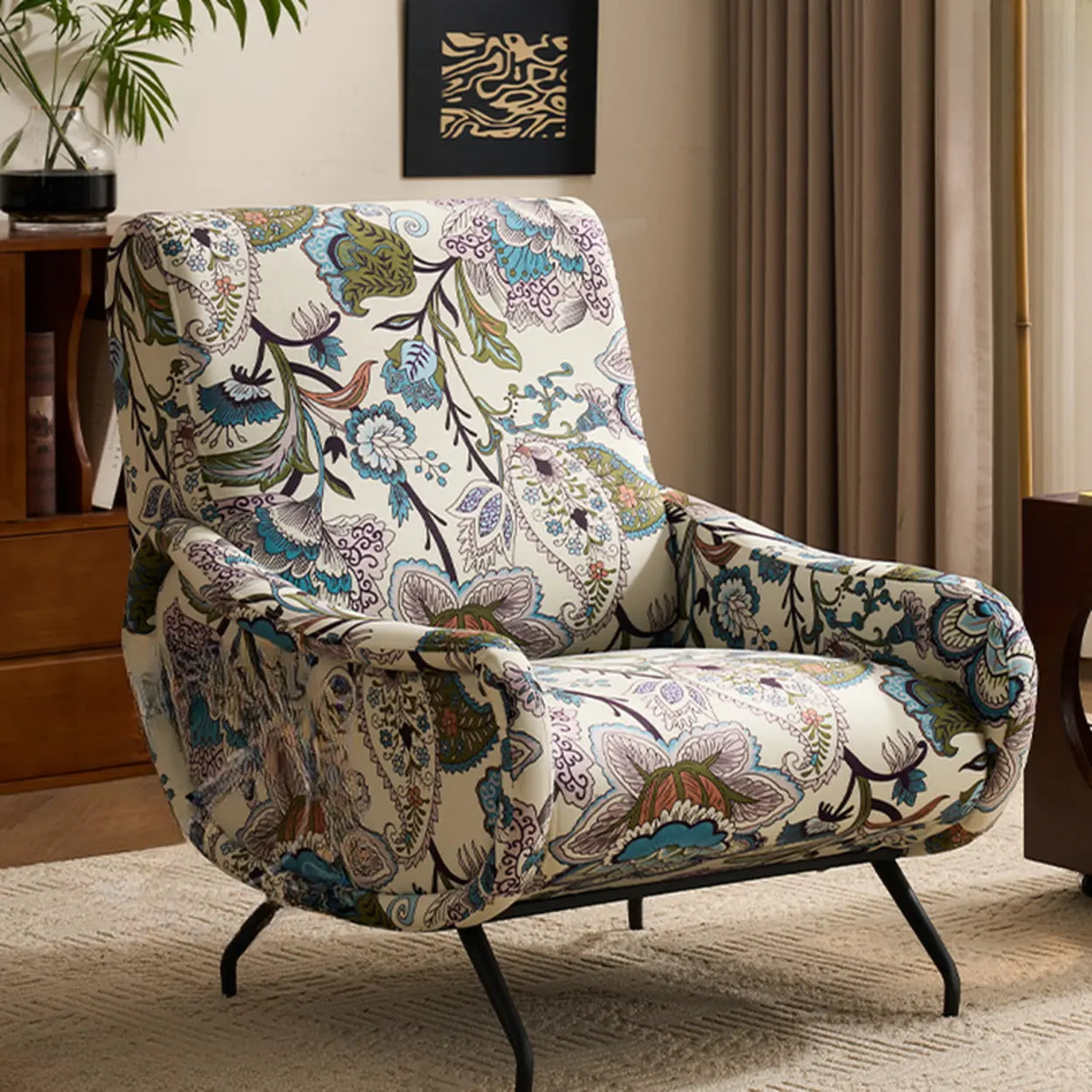 Modern Curved Back Fabric Living Room Accent Chair With Arms Image - 5