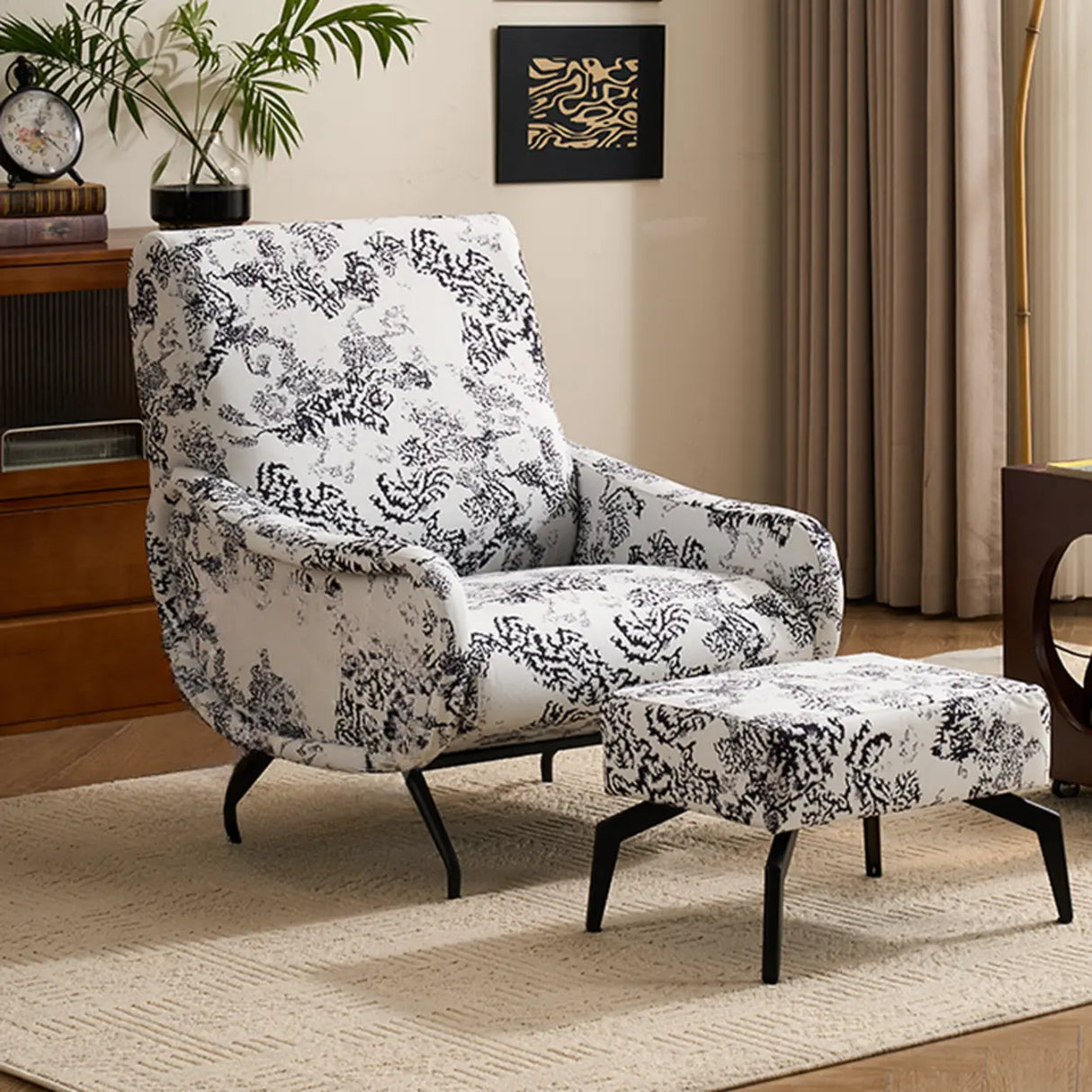 Modern Curved Back Fabric Living Room Accent Chair With Arms Image - 6