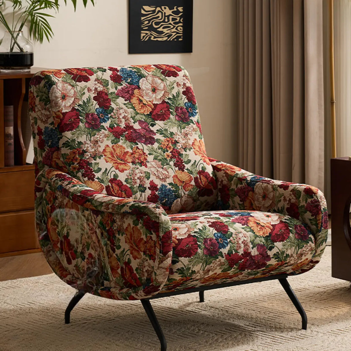 Modern Curved Back Fabric Living Room Accent Chair With Arms Image - 7