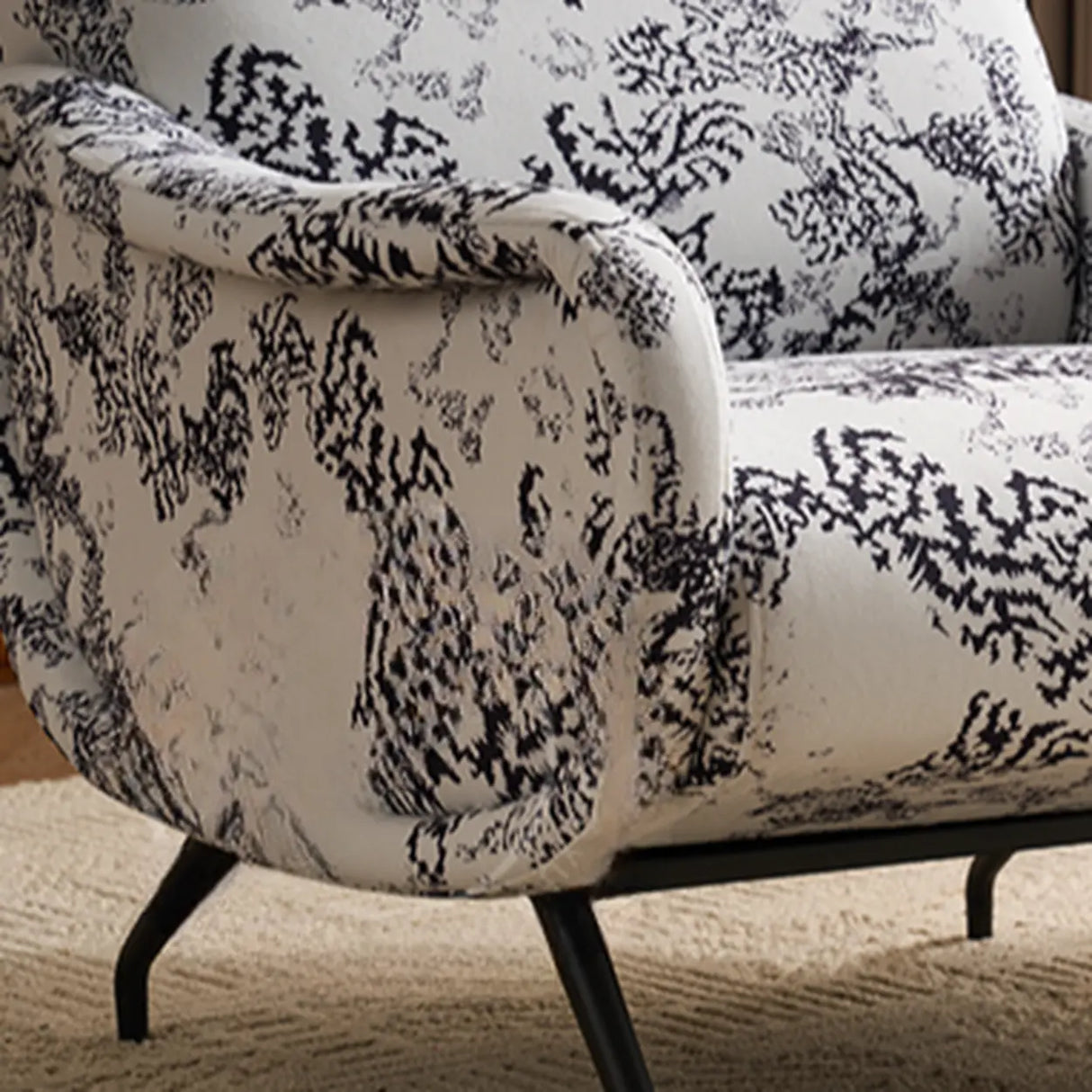 Modern Curved Back Fabric Living Room Accent Chair With Arms Image - 9