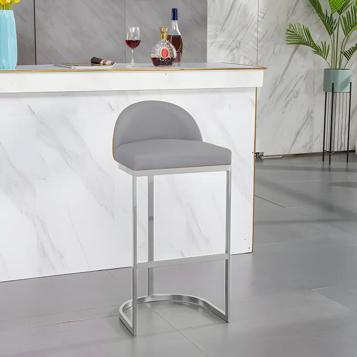 Modern Curved Back Leather Upholstered Bucket Counter Bar Stool Image - 11