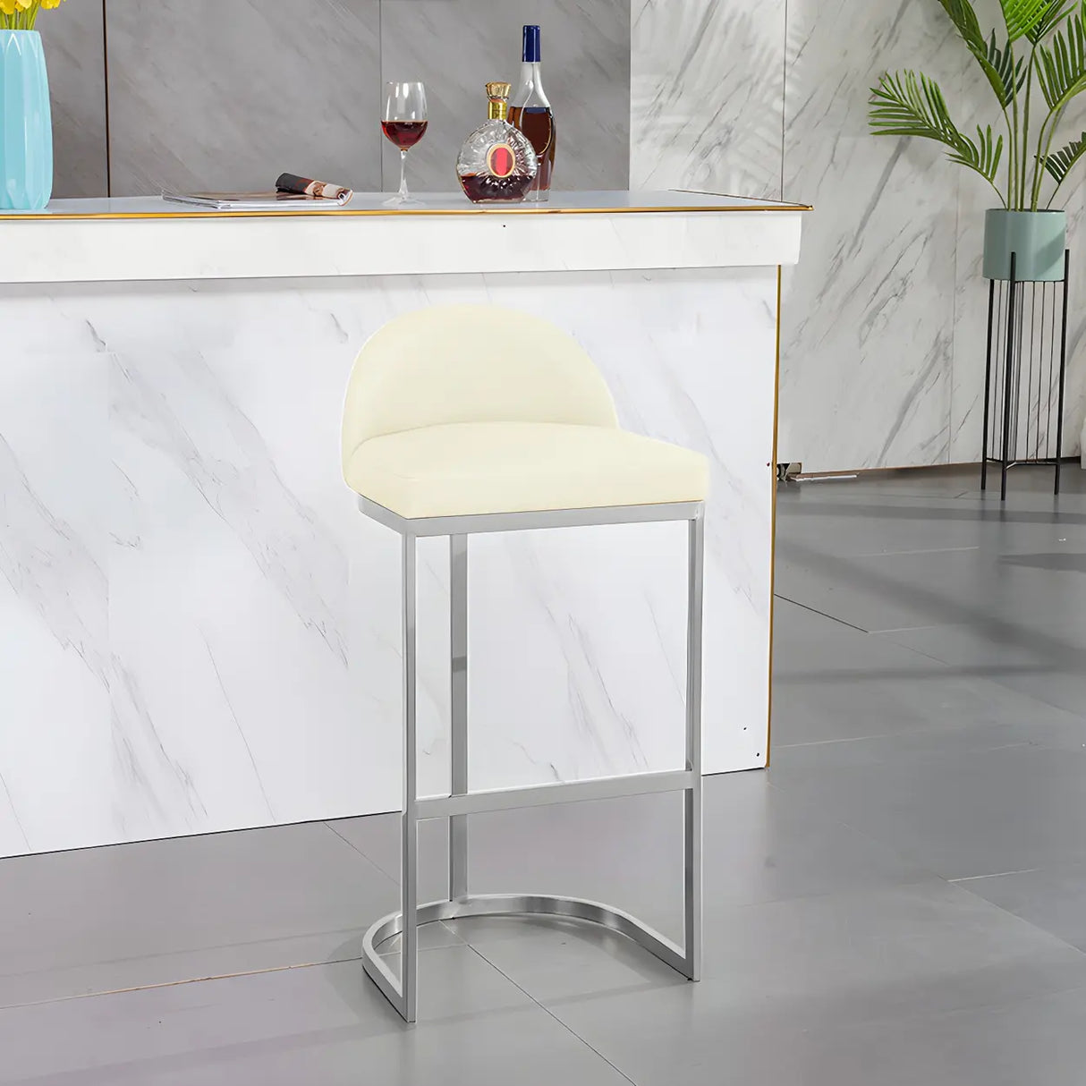 Modern Curved Back Leather Upholstered Bucket Counter Bar Stool Image - 13