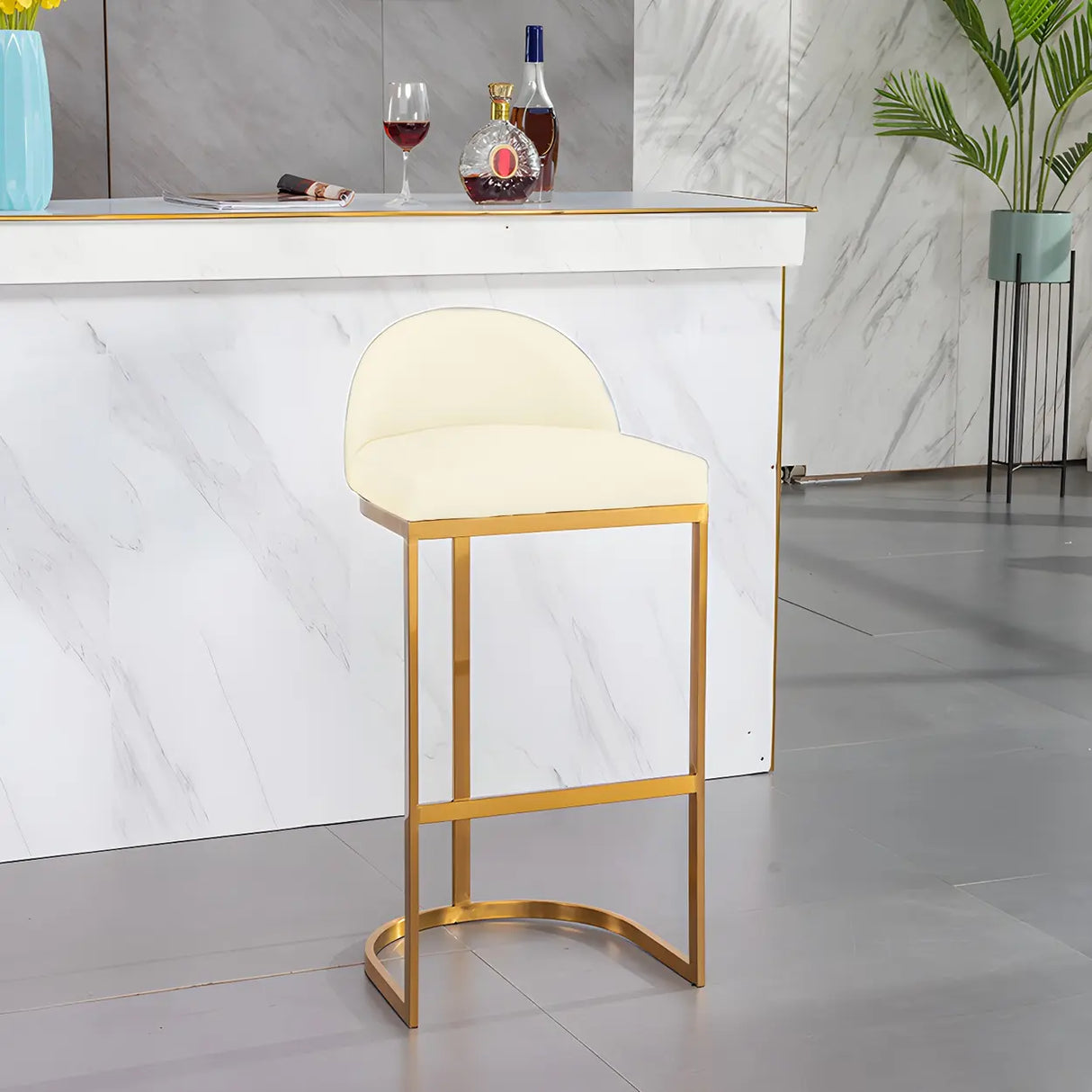 Modern Curved Back Leather Upholstered Bucket Counter Bar Stool Image - 9