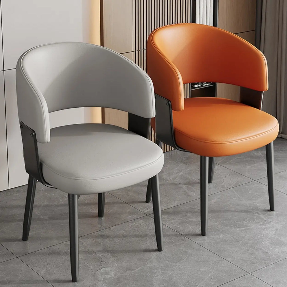 Modern Curved Back Upholstered Dining Chair with Metal Legs Image - 1