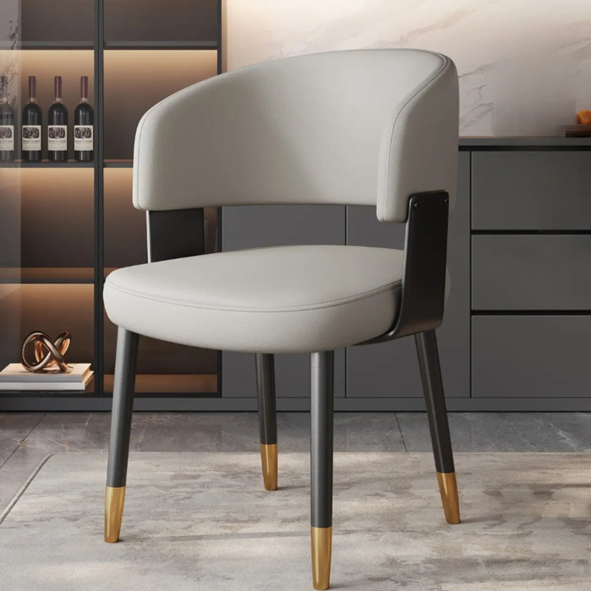 Modern Curved Back Upholstered Dining Chair with Metal Legs Image - 13