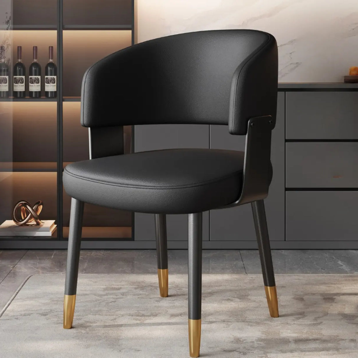Modern Curved Back Upholstered Dining Chair with Metal Legs Image - 17