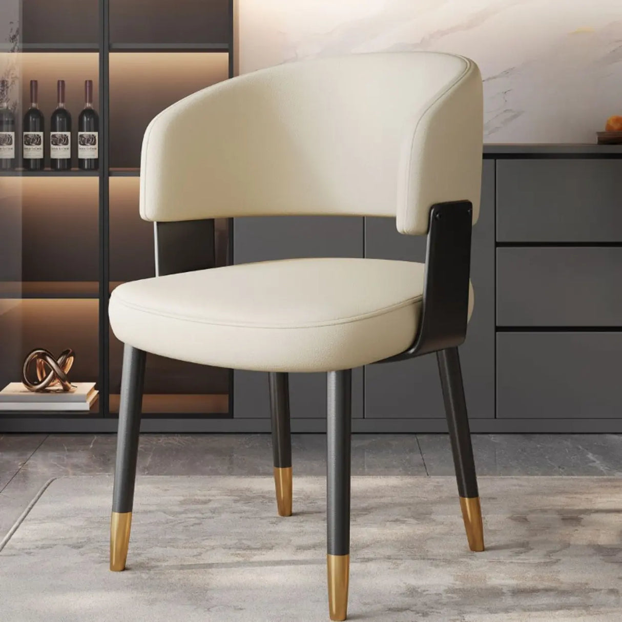 Modern Curved Back Upholstered Dining Chair with Metal Legs Image - 21