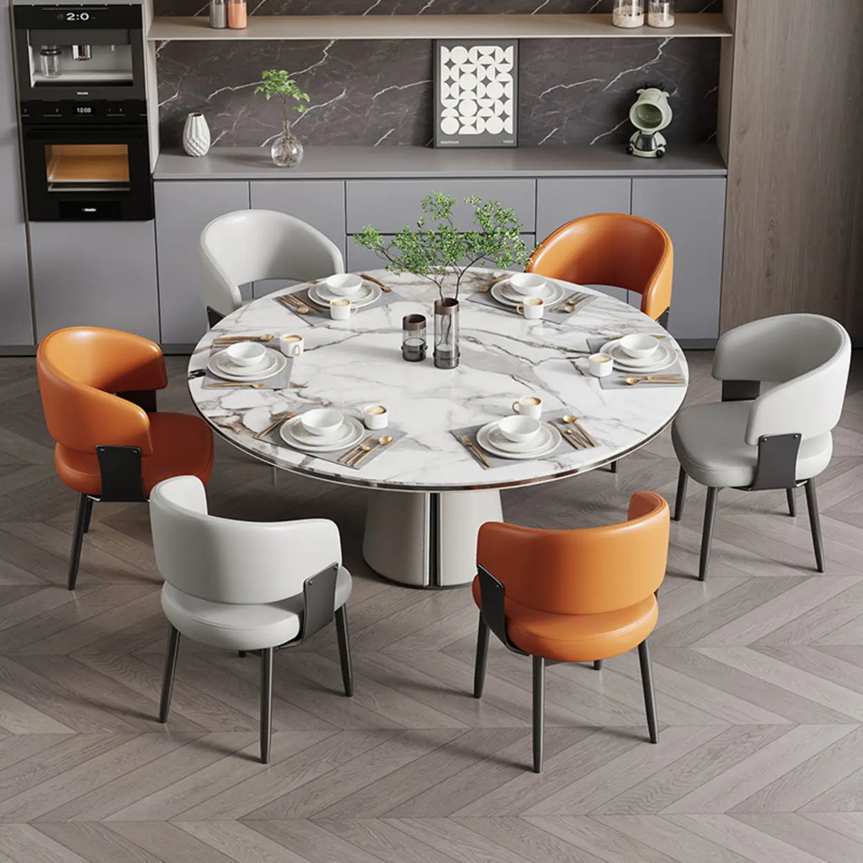 Modern Curved Back Upholstered Dining Chair with Metal Legs Image - 6