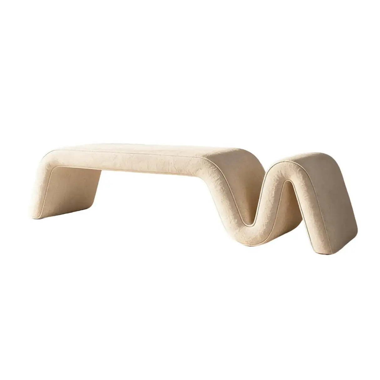 Modern Curved Chenille Solid Wood Frame Bedroom Bench Image - 13