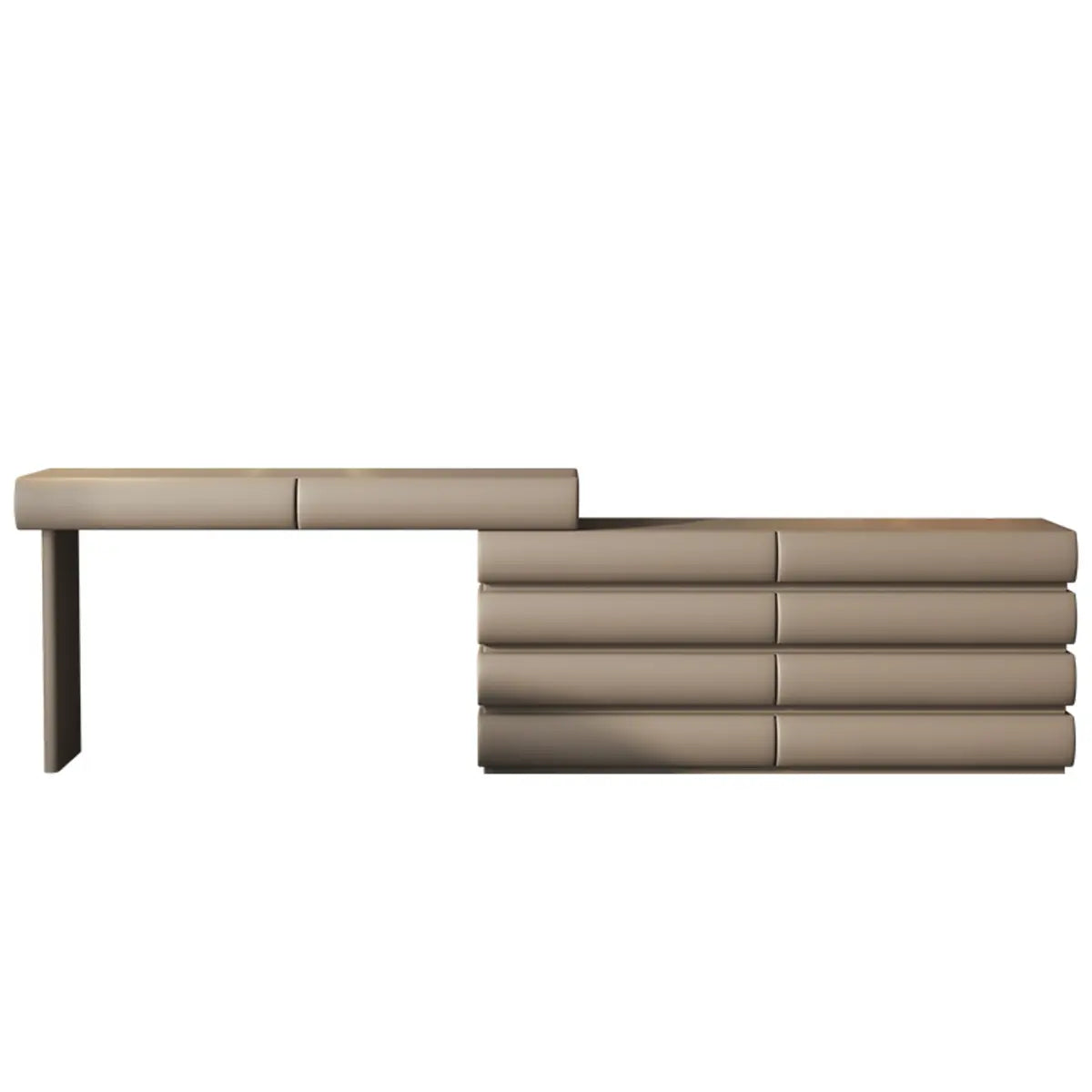 Modern Curved Fabric Khaki Sliding Makeup Vanity Image - 2