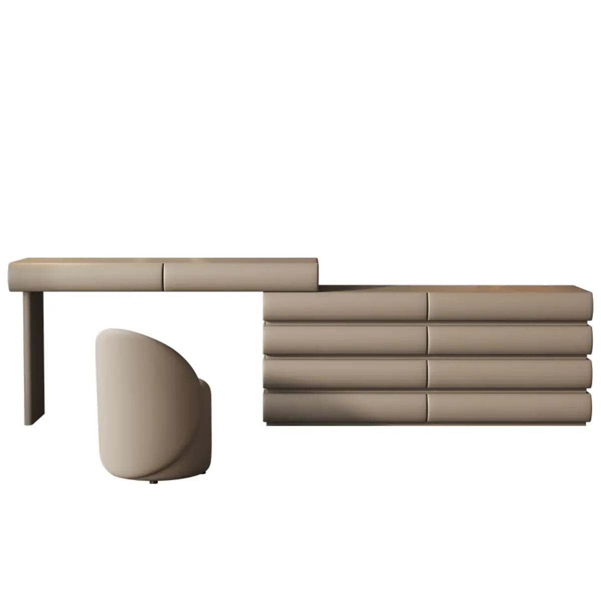 Modern Curved Fabric Khaki Sliding Makeup Vanity Image - 3