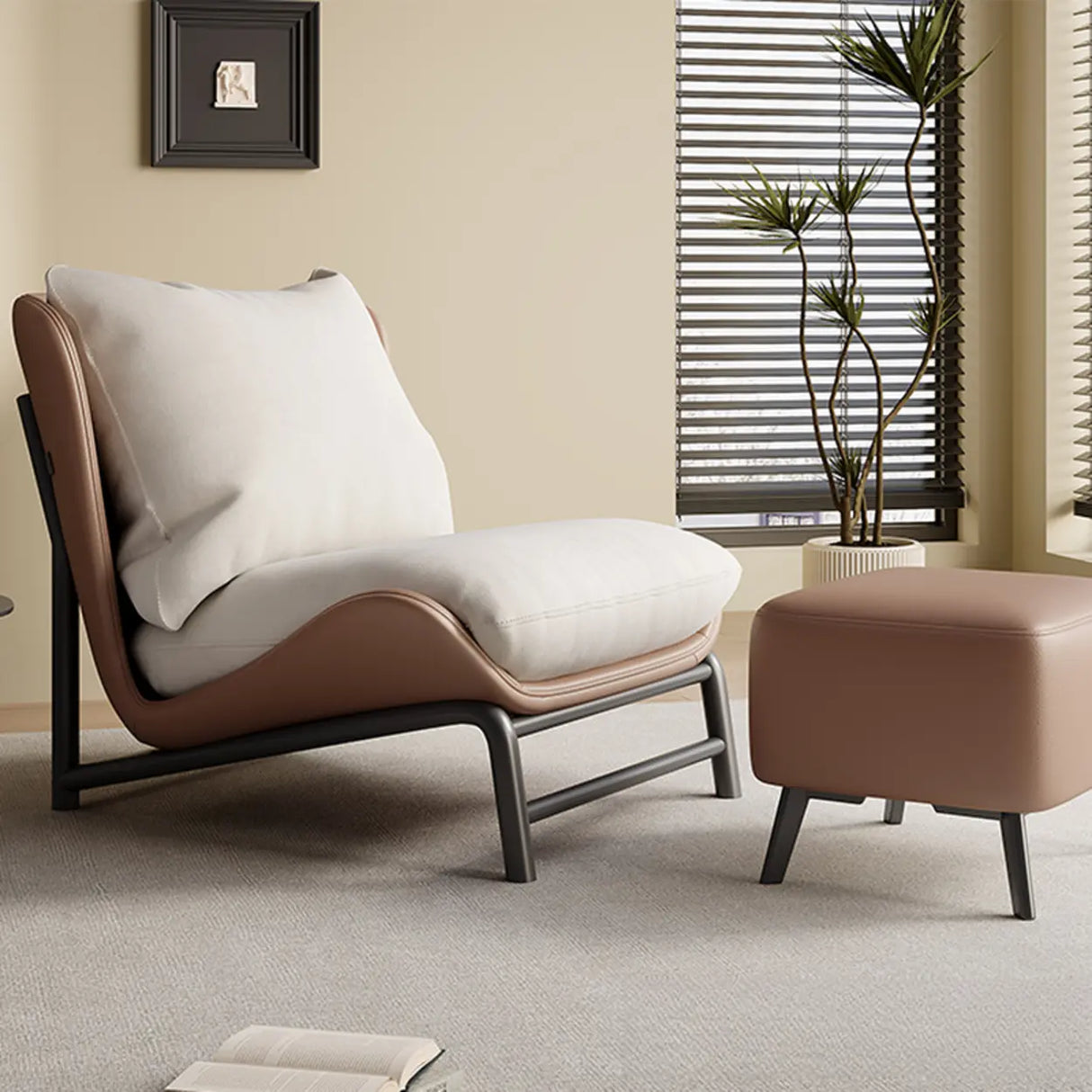 Modern Curved Leather Removable Pillow Back Accent Chair Image - 1