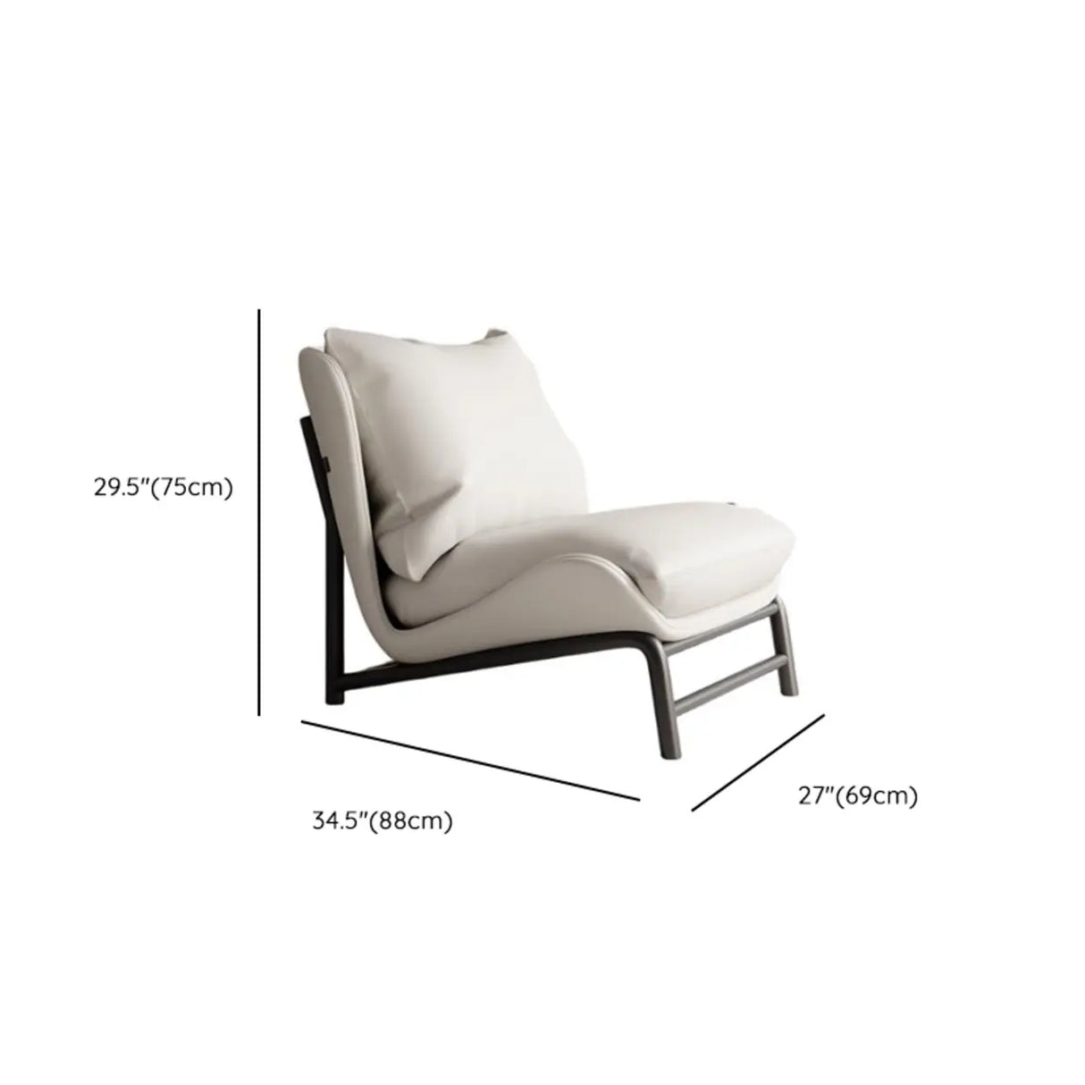 Modern Curved Leather Removable Pillow Back Accent Chair Image - 12