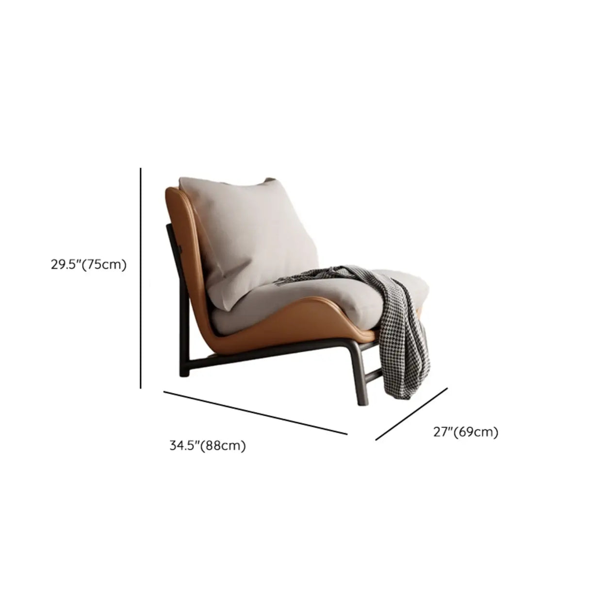 Modern Curved Leather Removable Pillow Back Accent Chair Image - 13