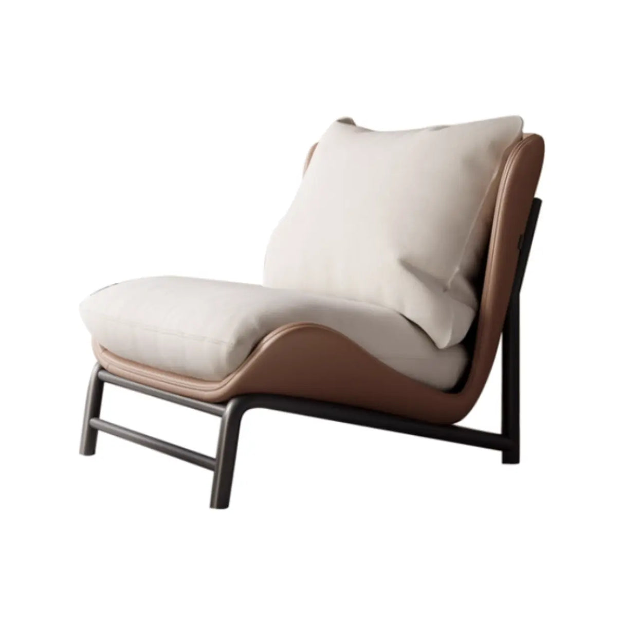 Modern Curved Leather Removable Pillow Back Accent Chair Image - 2