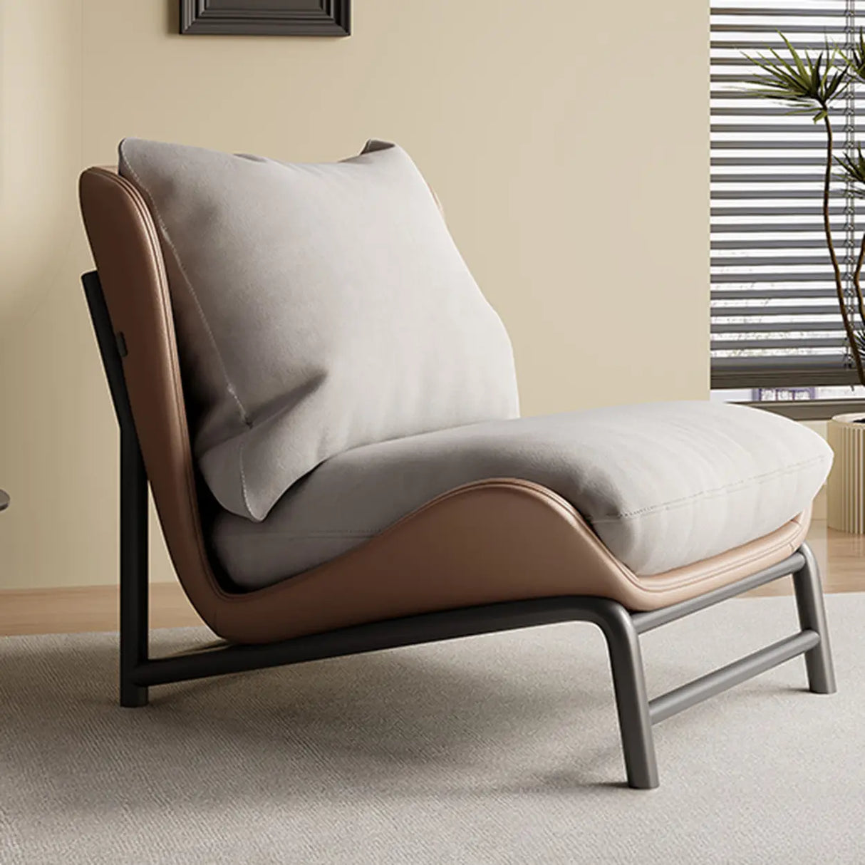 Modern Curved Leather Removable Pillow Back Accent Chair Image - 3