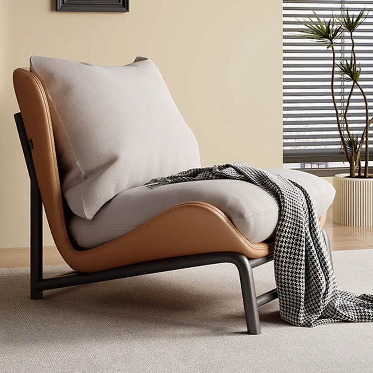 Modern Curved Leather Removable Pillow Back Accent Chair Image - 5