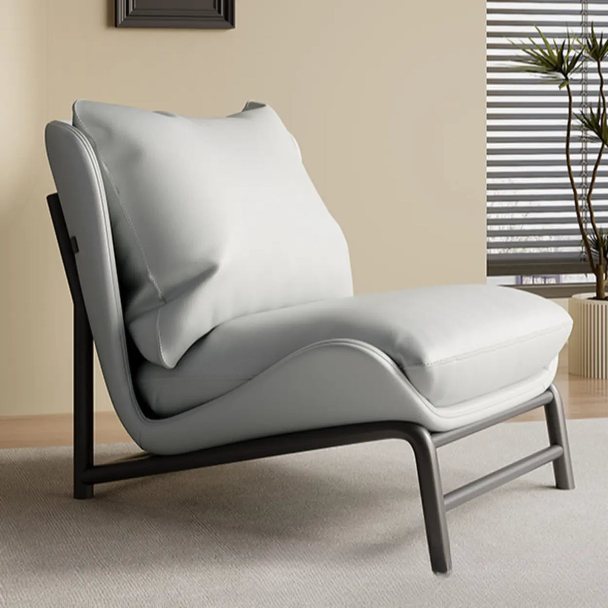Modern Curved Leather Removable Pillow Back Accent Chair Image - 7