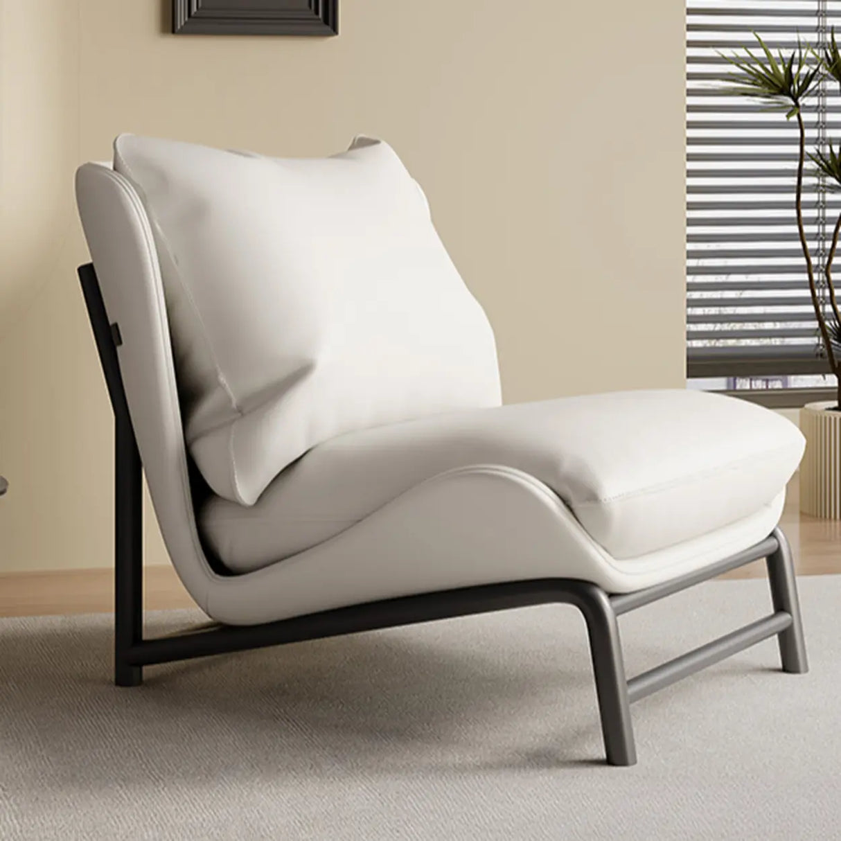 Modern Curved Leather Removable Pillow Back Accent Chair Image - 9