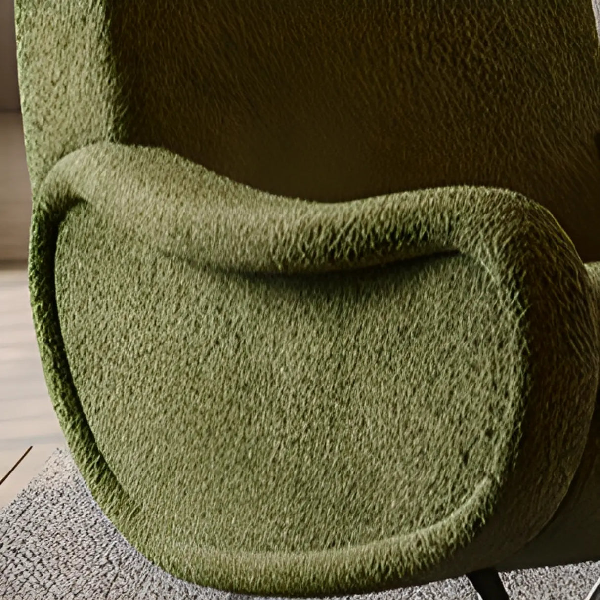 Modern Curved Olive Green Lounge Accent Chair With Arms Image - 11