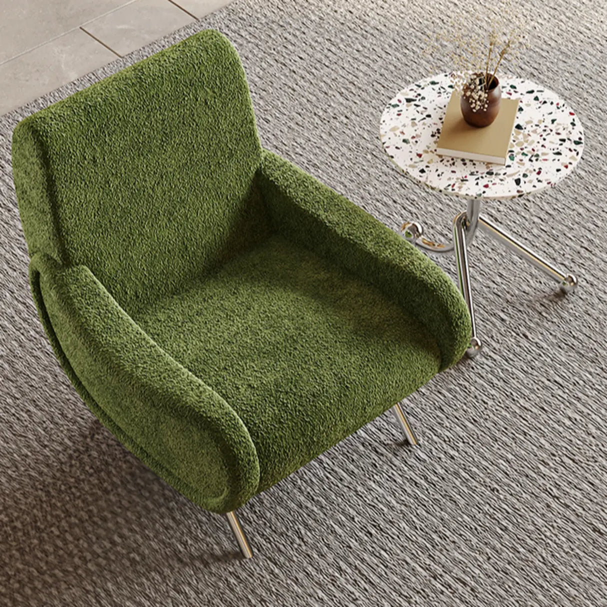 Modern Curved Olive Green Lounge Accent Chair With Arms Image - 13