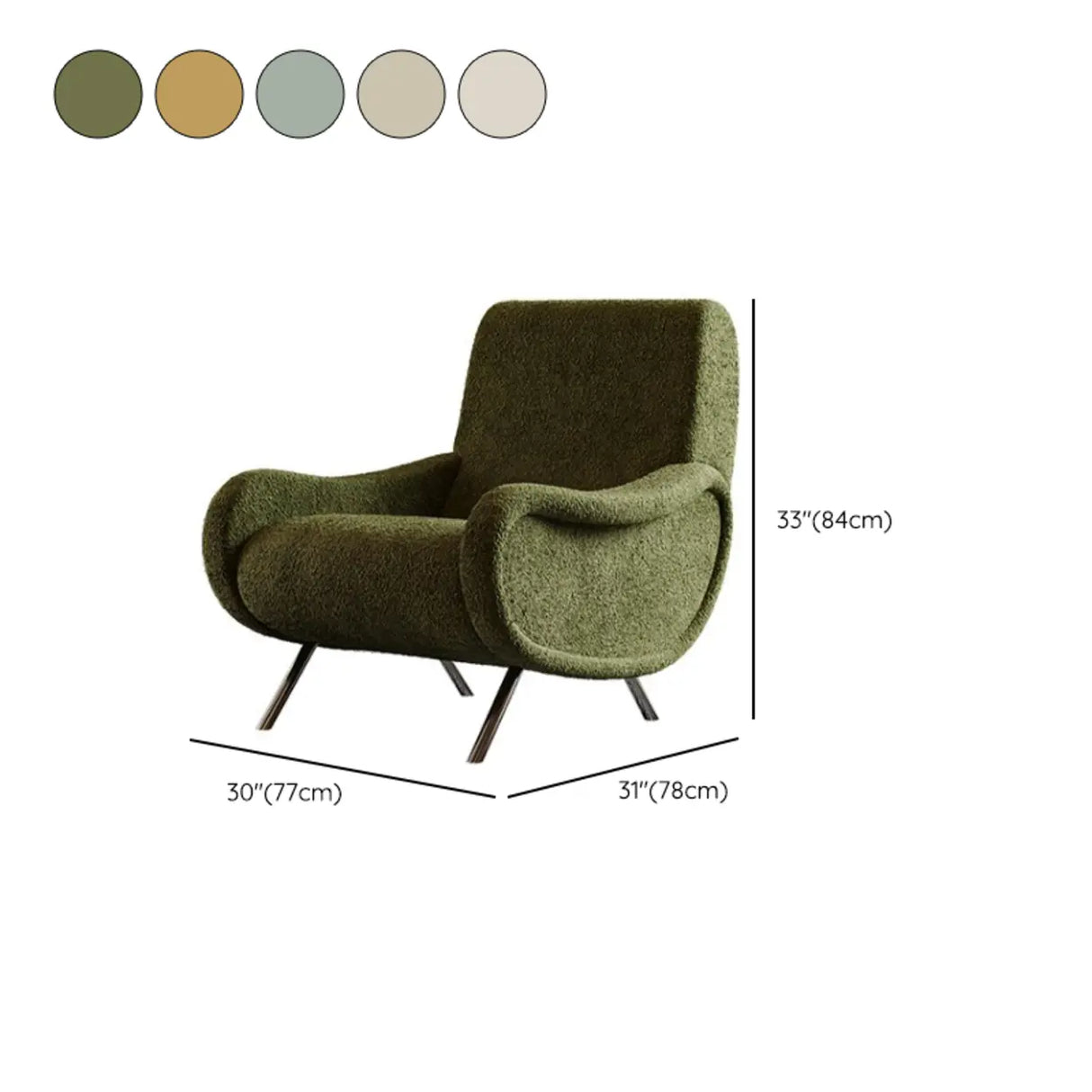 Modern Curved Olive Green Lounge Accent Chair With Arms