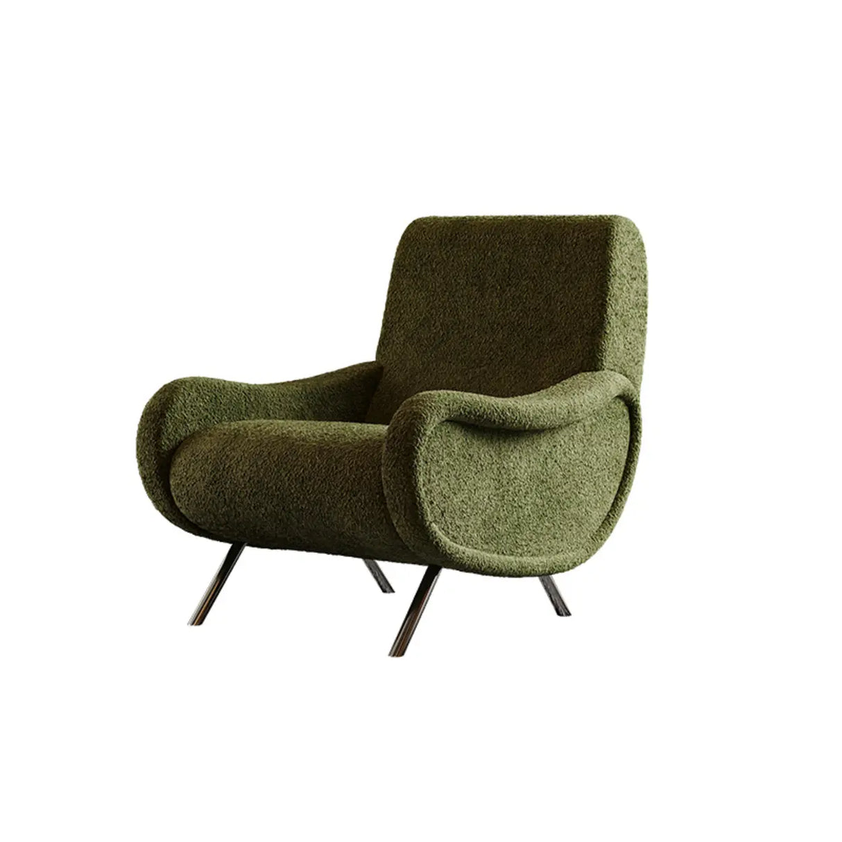 Modern Curved Olive Green Lounge Accent Chair With Arms Image - 2