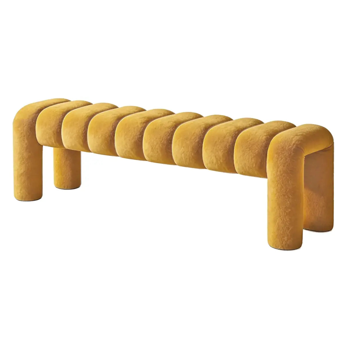 Modern Curved Solid Wood Bouclé Upholstered Bedroom Bench Image - 15