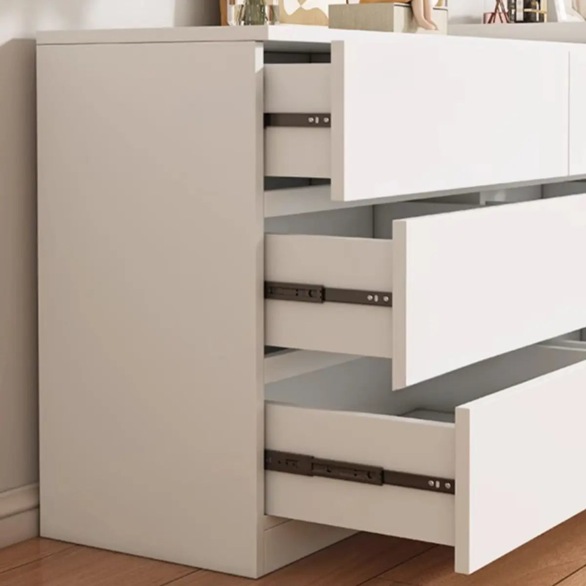 Modern Curved Wood Bedroom White LED Vanity Set Image - 6