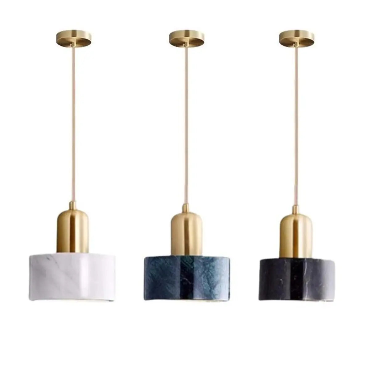 Modern Cylinder Marble Dining Room Pendant Light Image - 3