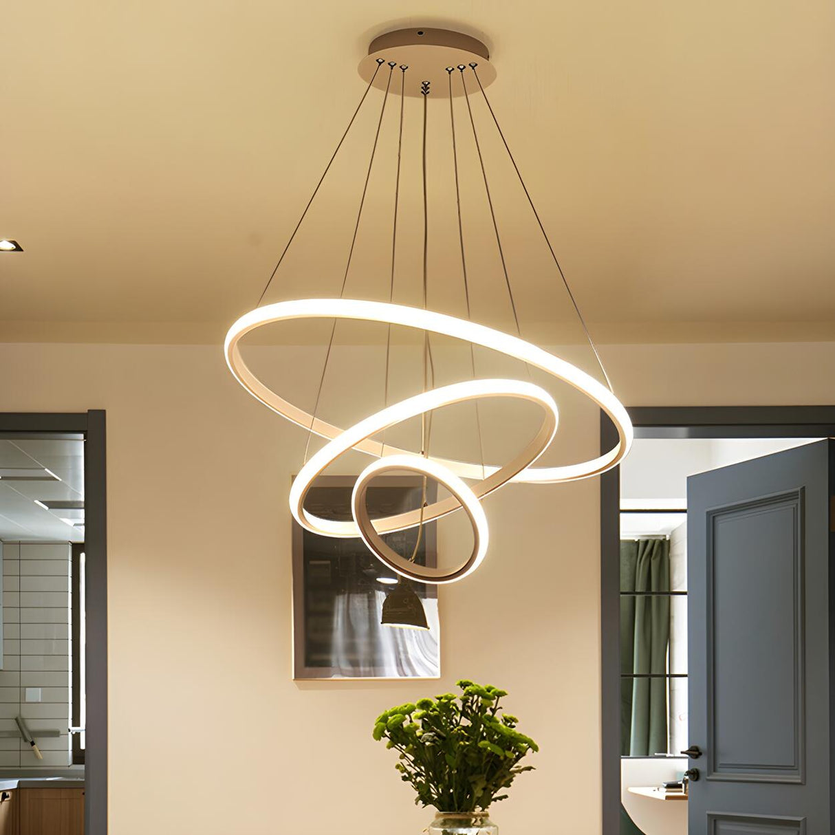 Modern Dining Room LED Ring Tiered Pendant Light Chandelier Image - 6