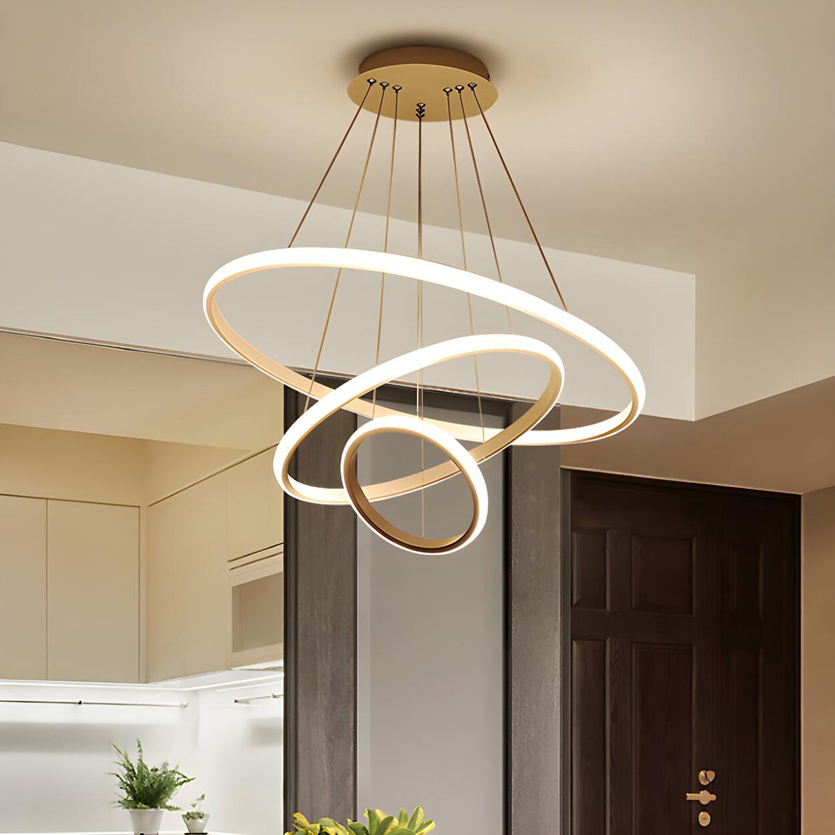Modern Dining Room LED Ring Tiered Pendant Light Chandelier Image - 7